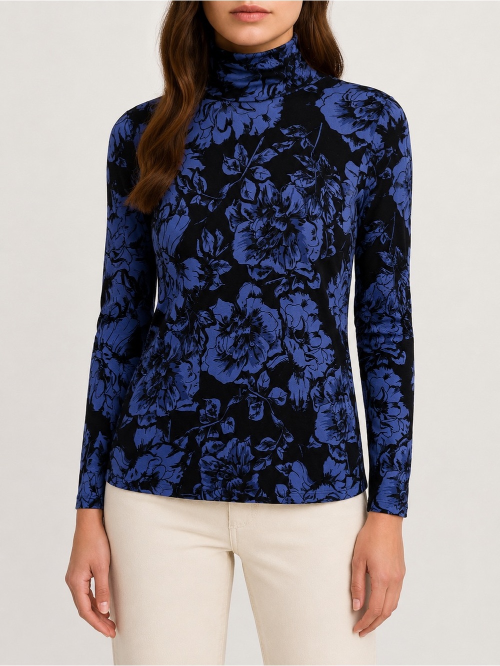 RW&CO. - Black and Blue Floral Turtleneck Top